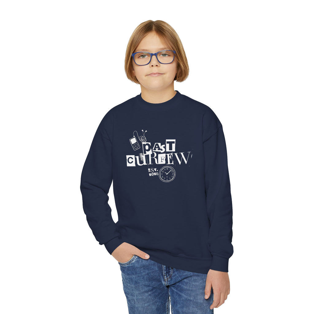 Youth Crewneck Sweatshirt - "Past Curfew" Retro Graphic Pullover