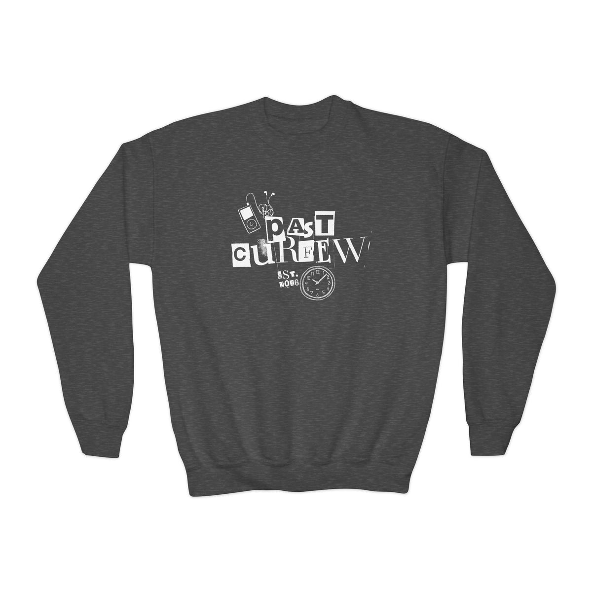 Youth Crewneck Sweatshirt - "Past Curfew" Retro Graphic Pullover