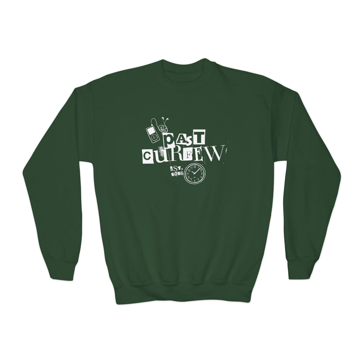 Youth Crewneck Sweatshirt - "Past Curfew" Retro Graphic Pullover