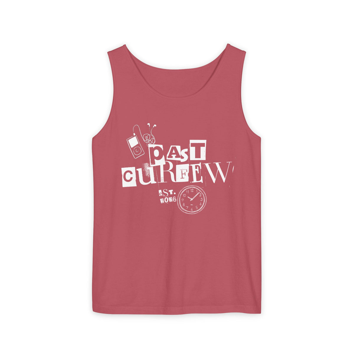Past Curfew Comfort Colors Graphic Tank Top — Retro College Party Vibe