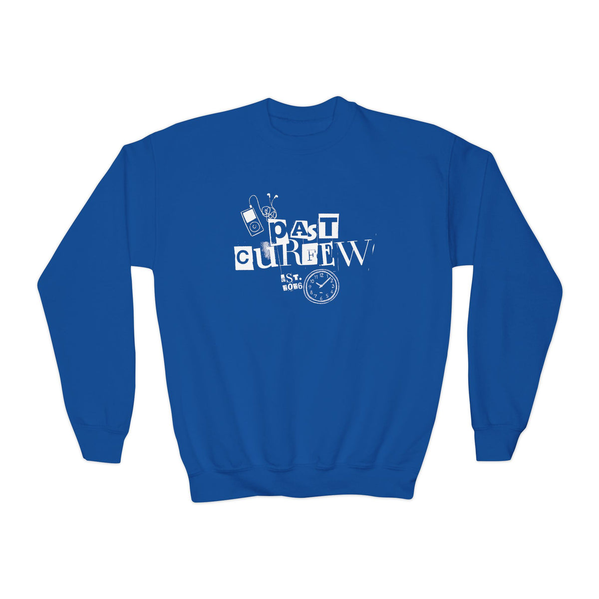 Youth Crewneck Sweatshirt - "Past Curfew" Retro Graphic Pullover
