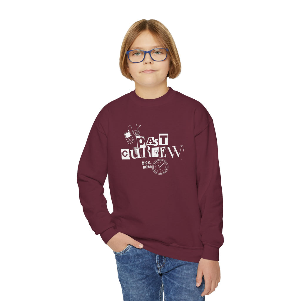 Youth Crewneck Sweatshirt - "Past Curfew" Retro Graphic Pullover