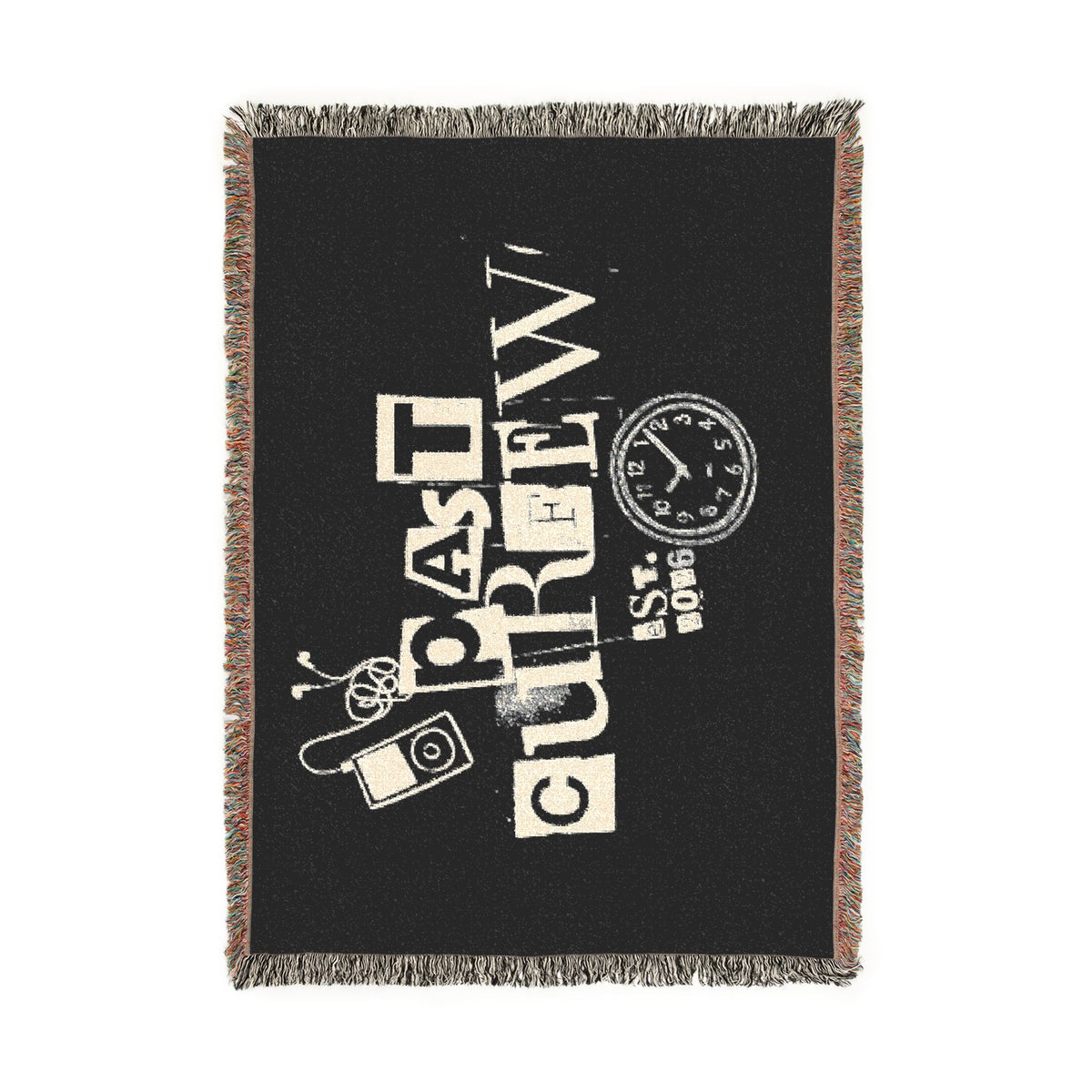 Past Curfew Woven Blanket — Retro Ransom-Note Design