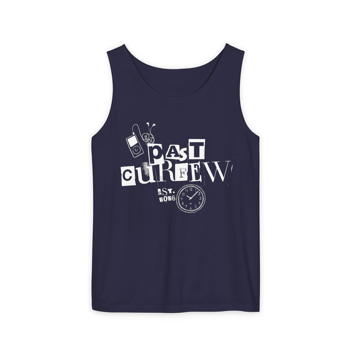 Past Curfew Comfort Colors Graphic Tank Top — Retro College Party Vibe