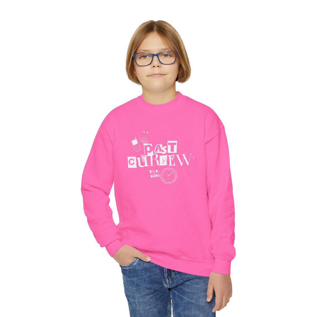 Youth Crewneck Sweatshirt - "Past Curfew" Retro Graphic Pullover