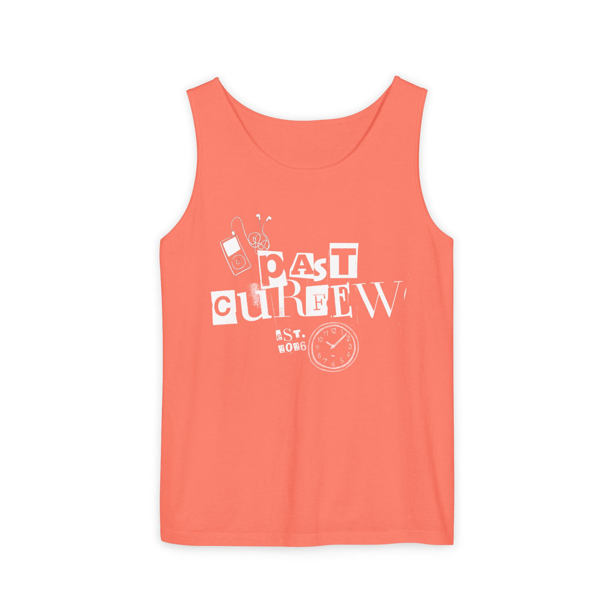 Past Curfew Comfort Colors Graphic Tank Top — Retro College Party Vibe