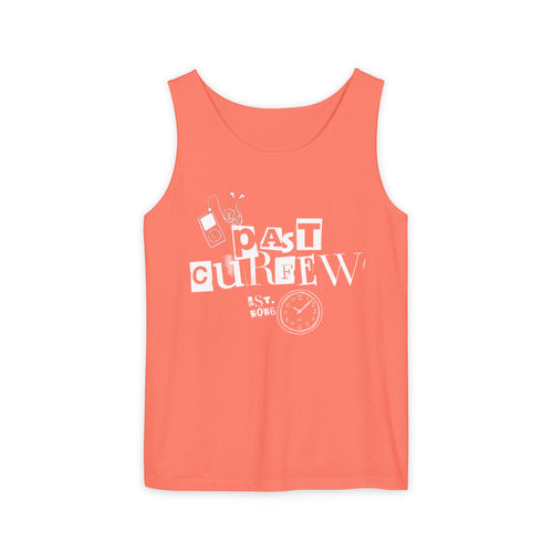 Past Curfew Comfort Colors Graphic Tank Top — Retro College Party Vibe