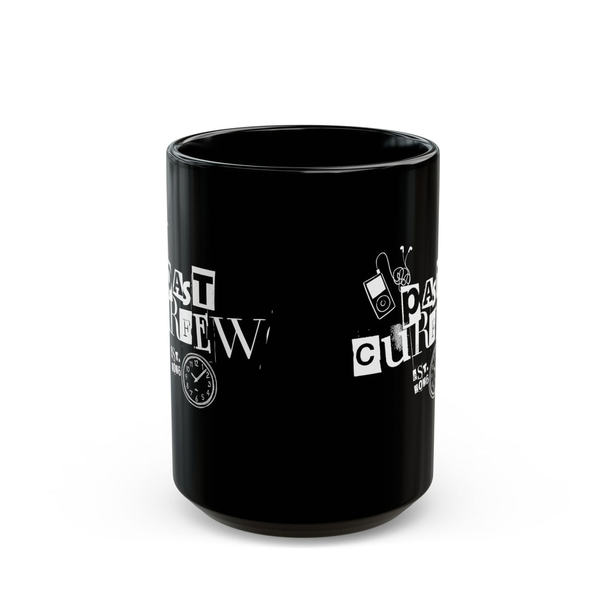 Past Curfew Black Mug (11oz/15oz) — Retro Ransom-Note Design Coffee Cup