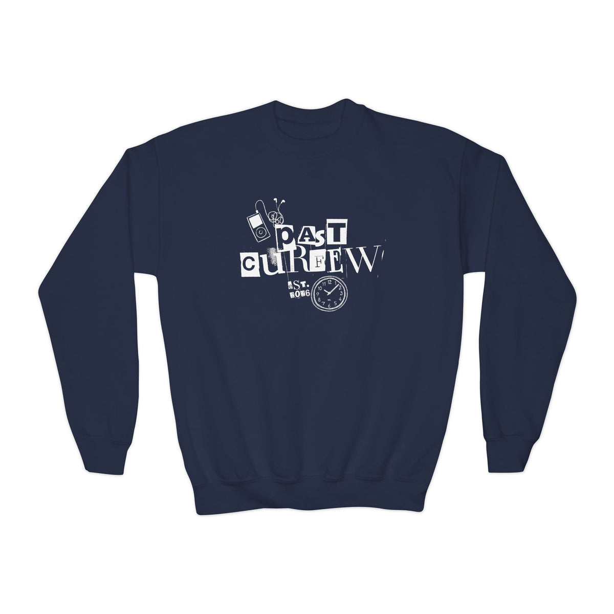 Youth Crewneck Sweatshirt - "Past Curfew" Retro Graphic Pullover