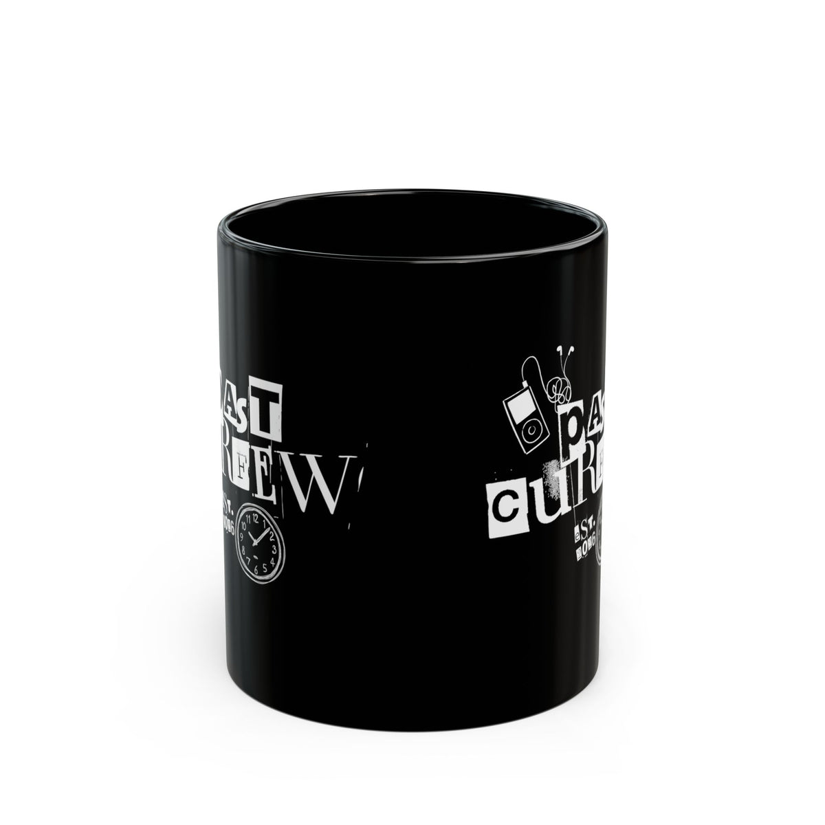 Past Curfew Black Mug (11oz/15oz) — Retro Ransom-Note Design Coffee Cup