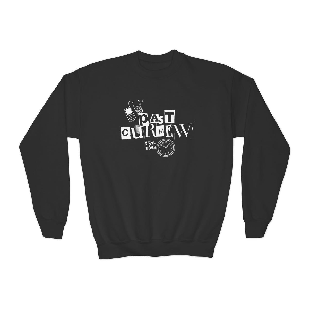 Youth Crewneck Sweatshirt - "Past Curfew" Retro Graphic Pullover