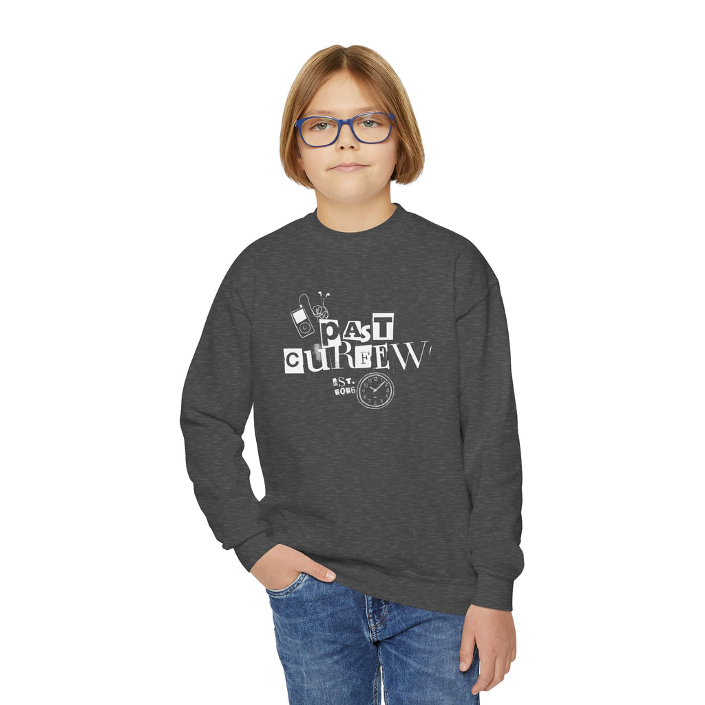 Youth Crewneck Sweatshirt - "Past Curfew" Retro Graphic Pullover