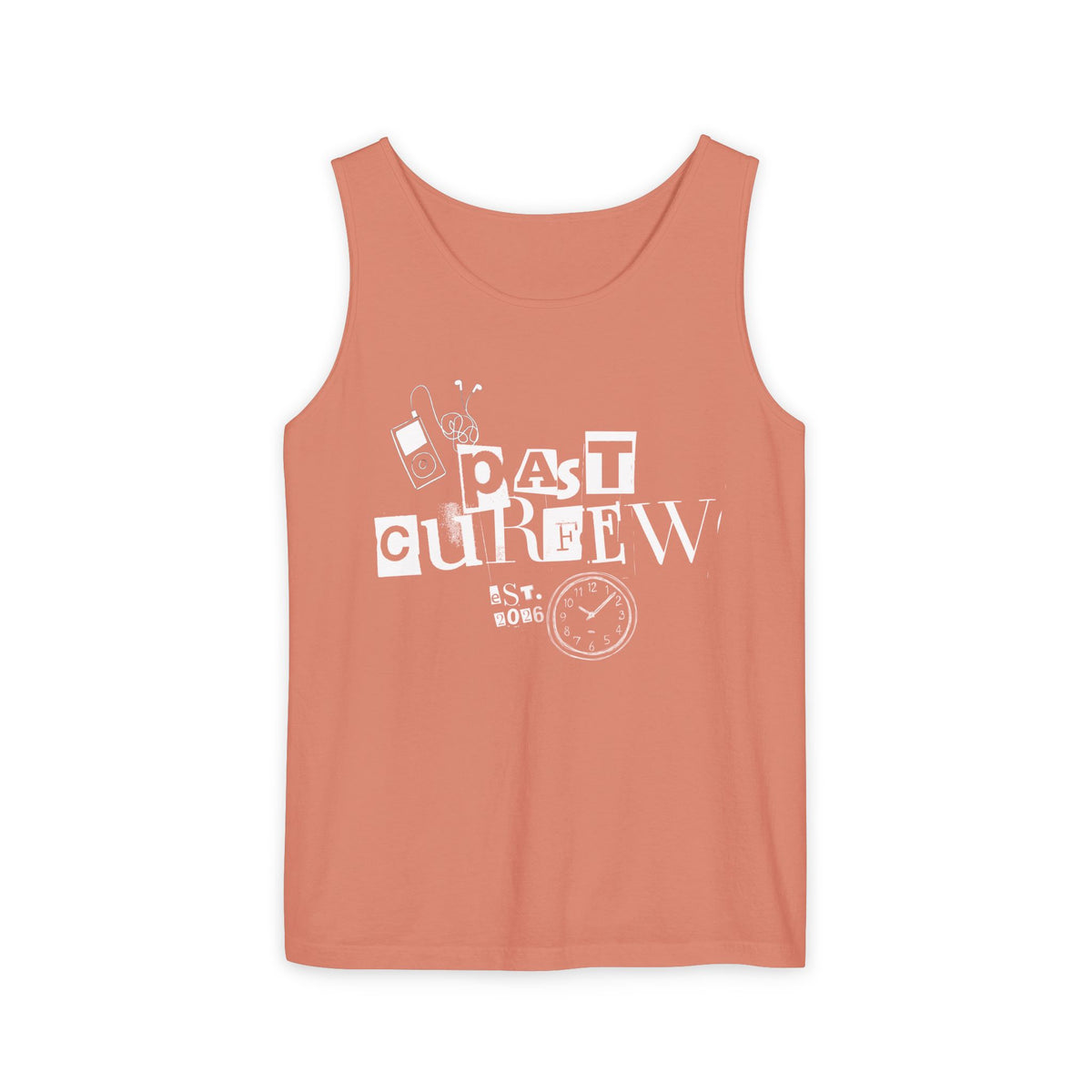 Past Curfew Comfort Colors Graphic Tank Top — Retro College Party Vibe
