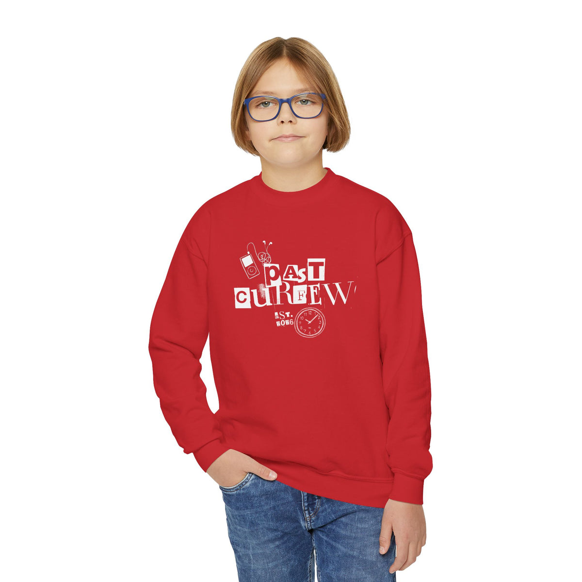 Youth Crewneck Sweatshirt - "Past Curfew" Retro Graphic Pullover