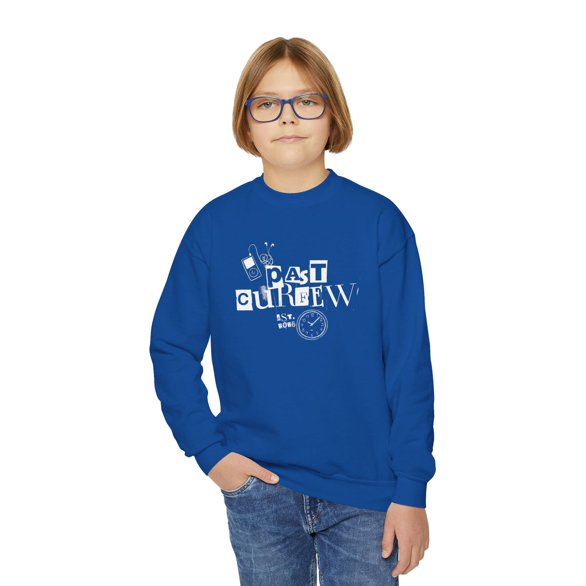 Youth Crewneck Sweatshirt - "Past Curfew" Retro Graphic Pullover