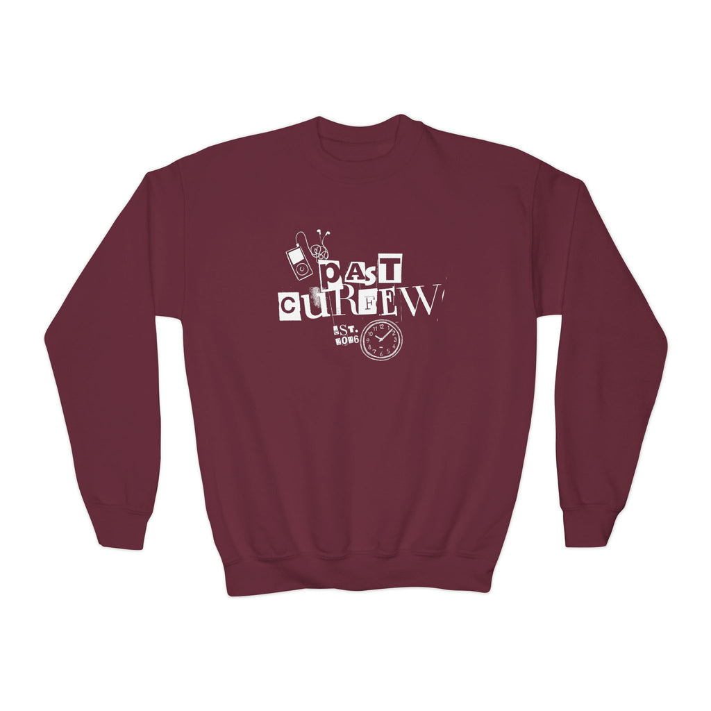 Youth Crewneck Sweatshirt - "Past Curfew" Retro Graphic Pullover