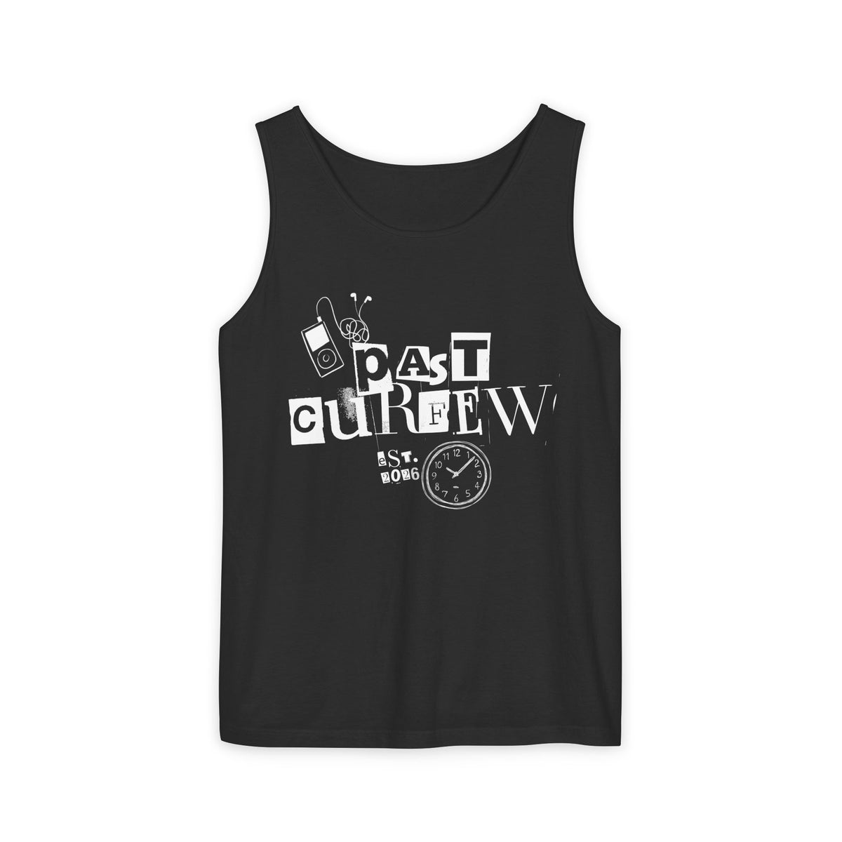 Past Curfew Comfort Colors Graphic Tank Top — Retro College Party Vibe