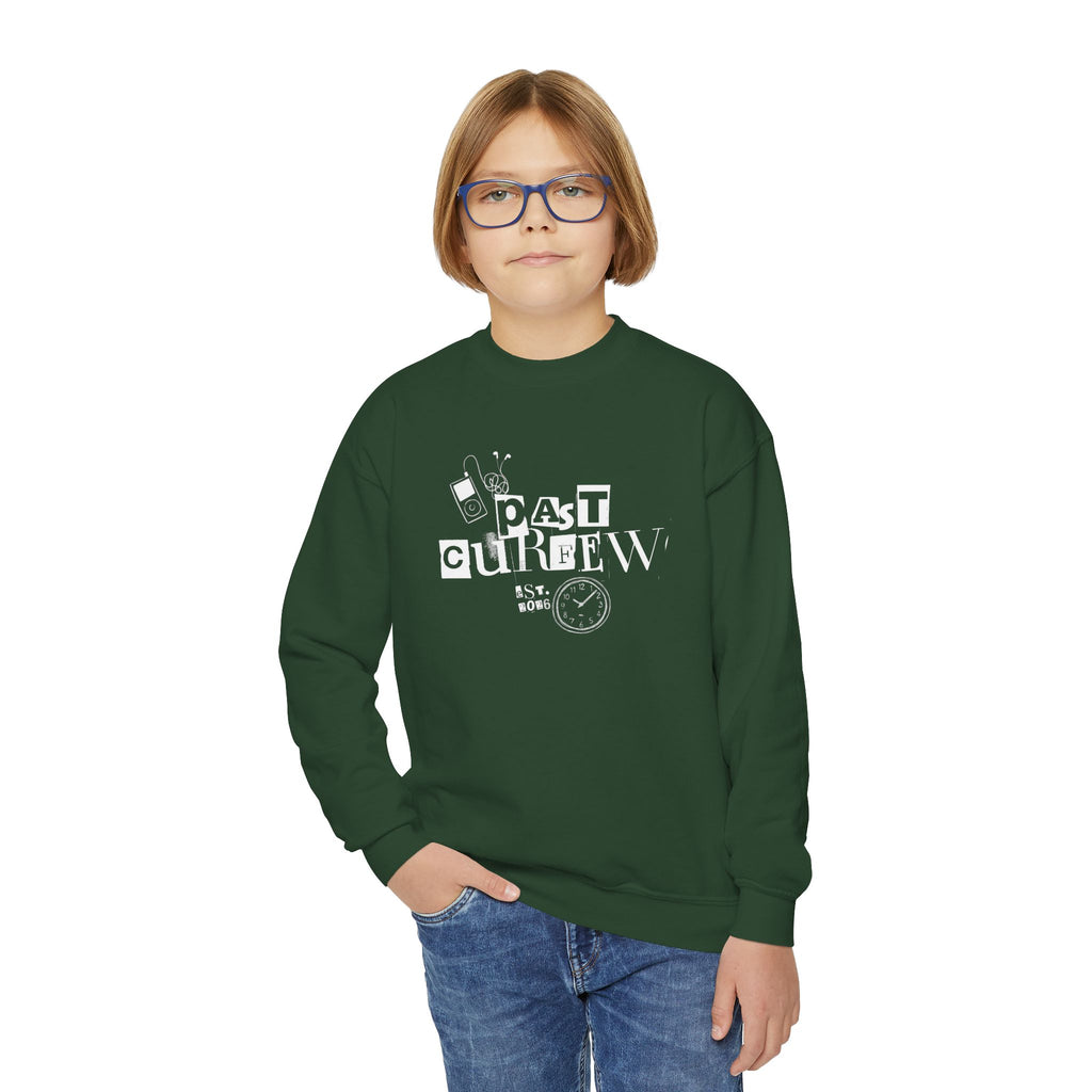Youth Crewneck Sweatshirt - "Past Curfew" Retro Graphic Pullover