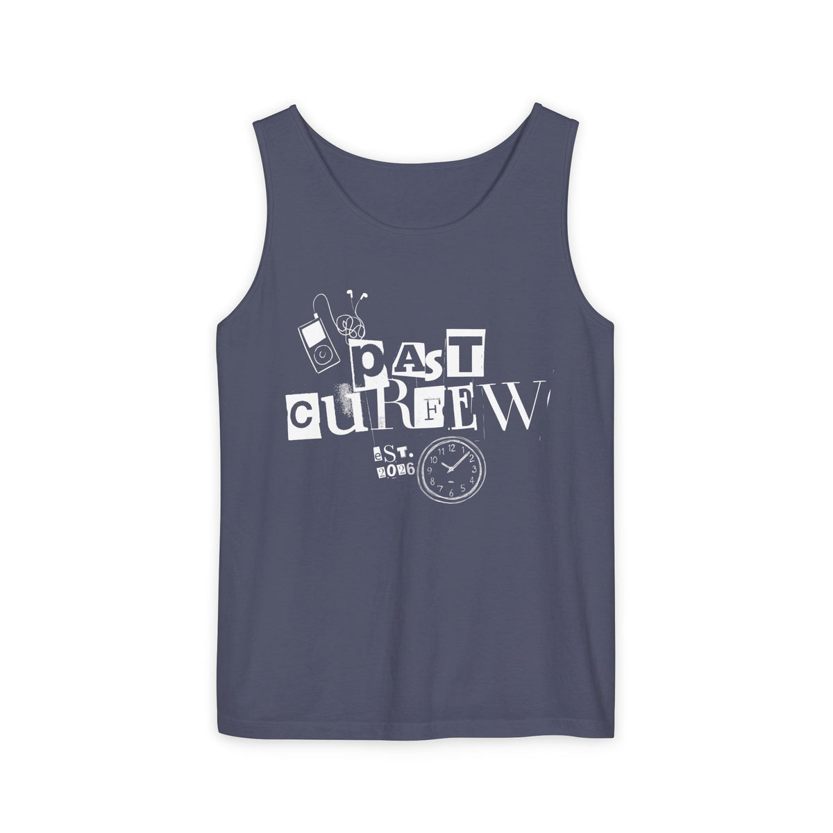 Past Curfew Comfort Colors Graphic Tank Top — Retro College Party Vibe
