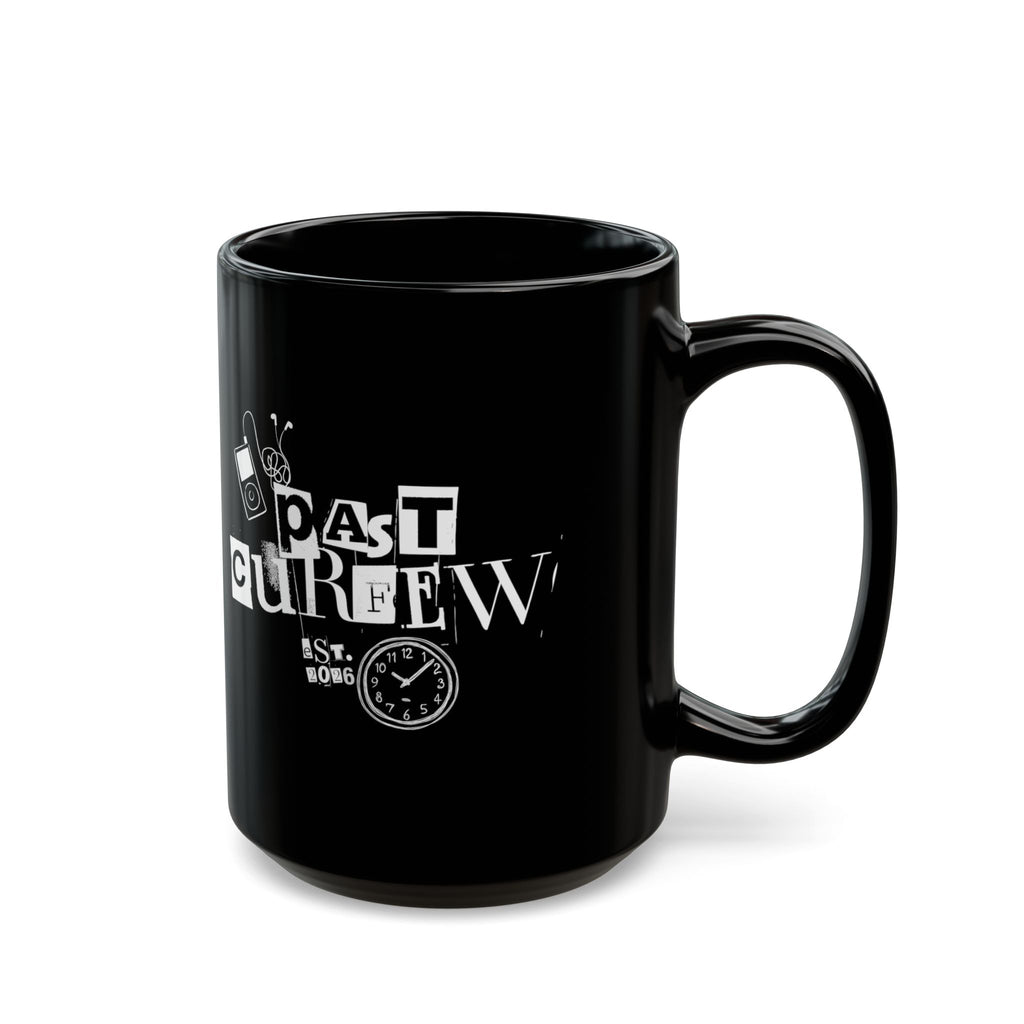 Past Curfew Black Mug (11oz/15oz) — Retro Ransom-Note Design Coffee Cup